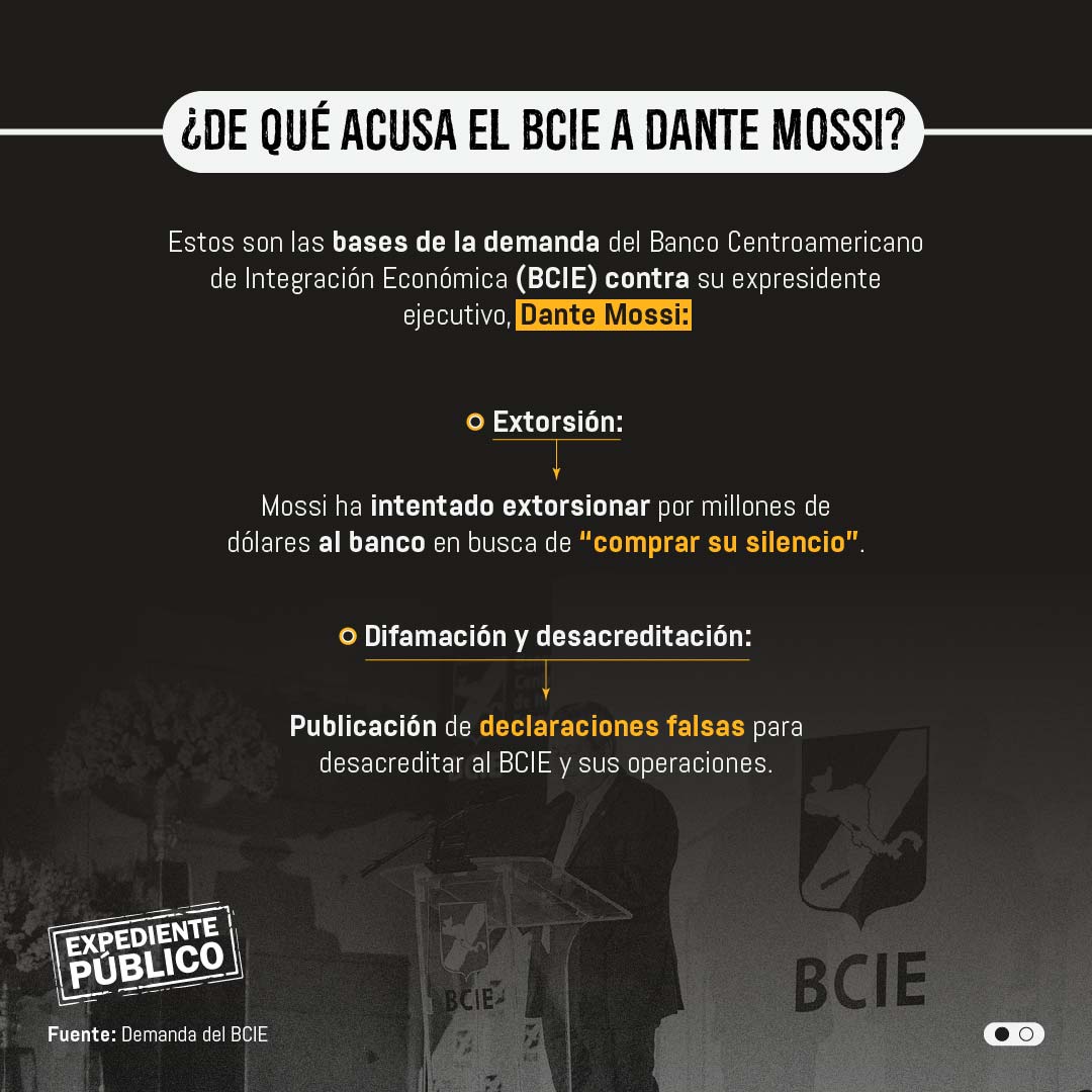 Por extorsión y difamación acusa el BCIE a Dante Mossi