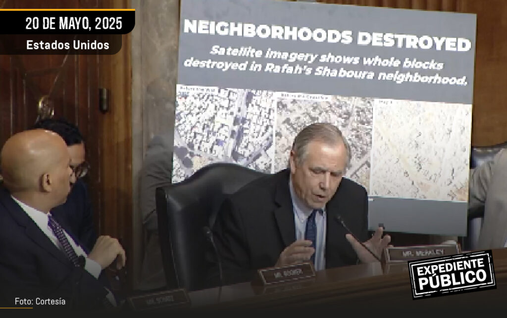 El senador demócrata Jeff Merkley abordó la situación en Gaza durante la audiencia con Marcos Rubio