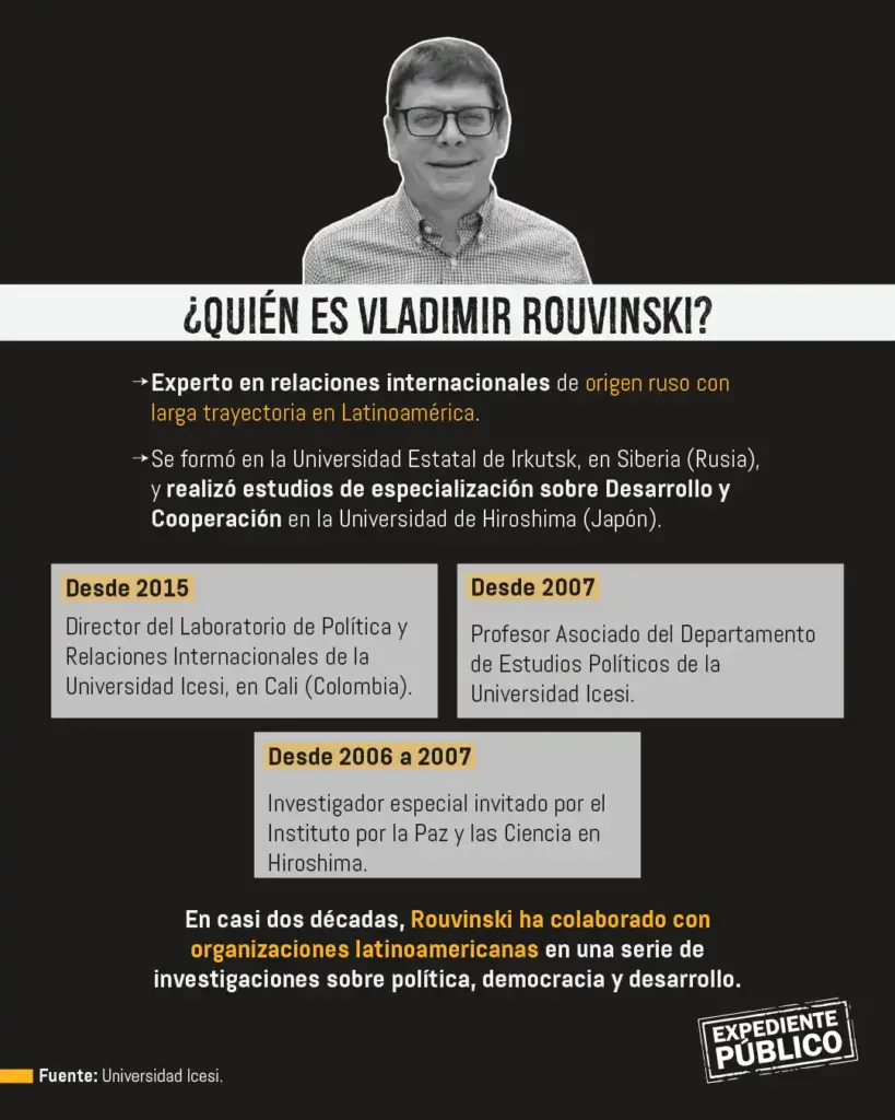 Vladimir Rouvinski: Moscú impulsa a políticos “que pueden favorecer la posición rusa” 